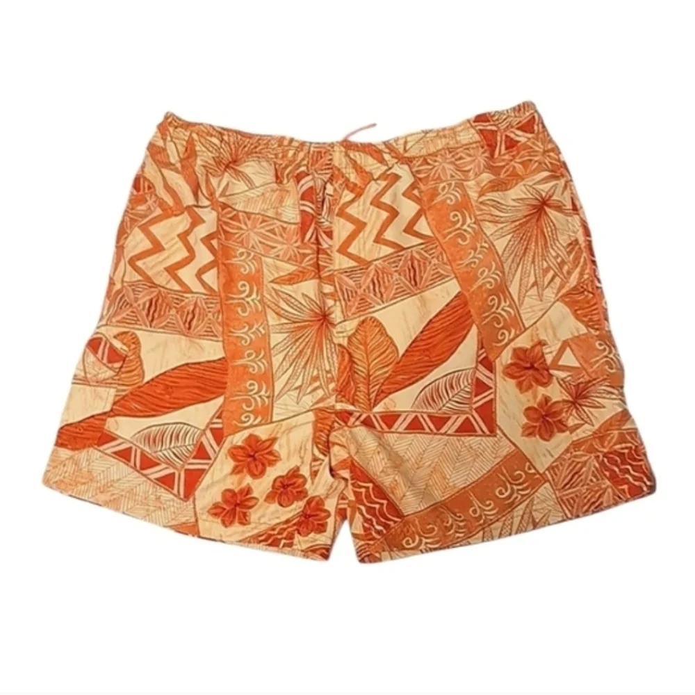 Sand N Sun Men's Orange Abstract Print Swim Trunks Size L (36/38)
